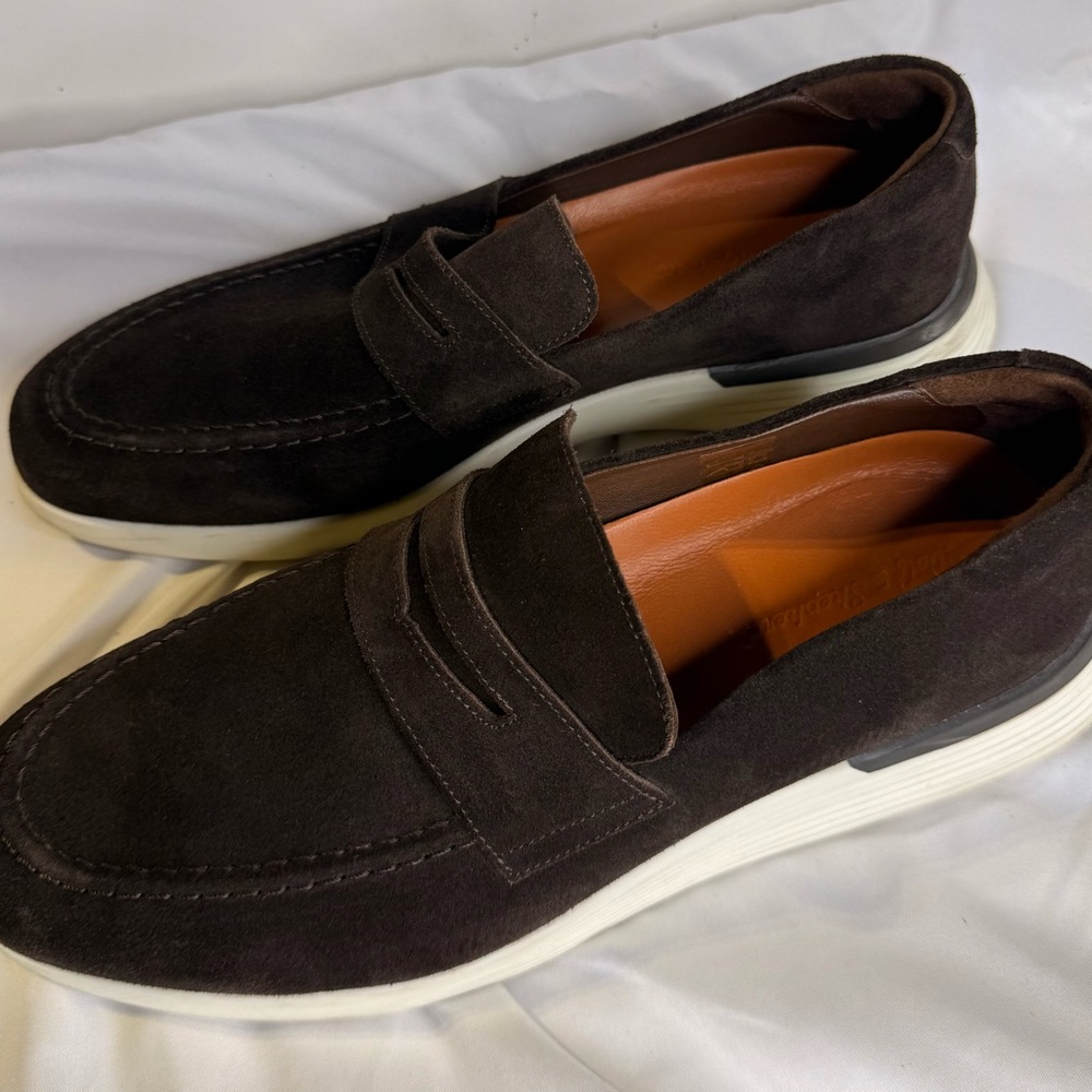 Men's Dark Brown Suede crossover penny loafer
